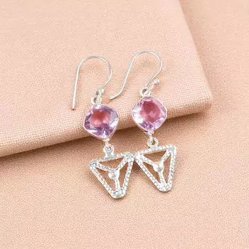 Morganite Gemstone 925 Sterling Silver Jewelry Handcrafted Dangle Earrings 2.00 EE-45-11