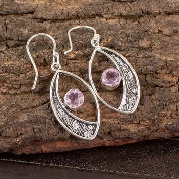 Morganite Gemstone 925 Sterling Silver Jewelry Handcrafted Dangle Earrings 1.60 EE-61-12