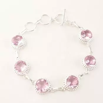 Morganite Gemstone 925 Sterling Silver Jewelry Handmade Birthstone Bracelet 9 RB-9-8