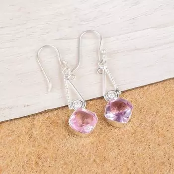 Morganite Gemstone 925 Sterling Silver Jewelry Handmade Dangle Earrings 1.90 EE-46-11