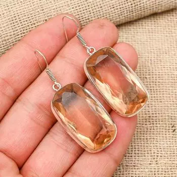 Morganite Gemstone Handmade Solid 925 Sterling Silver Earring Jewelry For Memorial Day