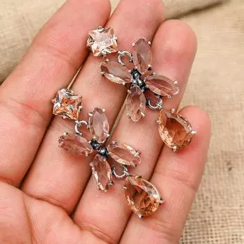 Morganite Gemstone Handmade Solid 925 Sterling Silver Earring Jewelry For Memorial Day