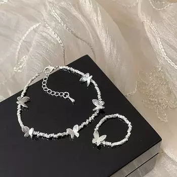 Mori Sweet Butterfly Broken Silver Bracelet Ring Женский Простой Индивидуальный Уникальный Модный Элегантный Универсальный Браслет Ювелирные Изделия