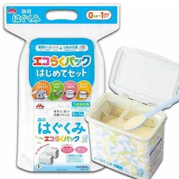 Morinaga Hagukumi Eco Raku Pack First Time Set 800 г x 2 типа присыпки для детей от 0 месяцев до 1 года (400г пакеты) [Заменитель молока] [Новорожденный старый]