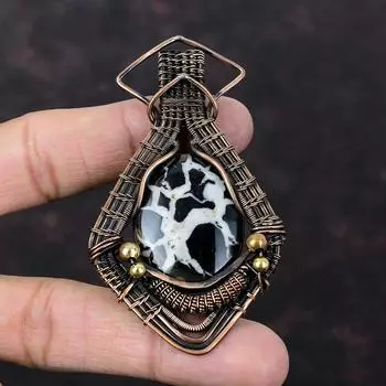 Moroccan Mud Crack Fossil Pendant Copper Wire Wrapped Handmade Pendant Copper Pendant Gemstone Jewelry Wire Wrapped Pendant Gift For Mother