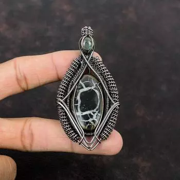 Moroccan Mud Crack Fossil Pendant Copper Wire Wrapped Pendant Handmade Pendant Copper Jewelry Labradorite Pendant Gemstone Jewelry For Gift
