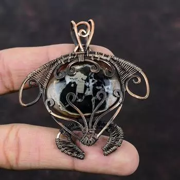 Moroccan Mud Crack Fossil Pendant Copper Wire Wrapped Gemstone Jewelry Tortoise Pendant Copper Wire Wrap Pendant Handmade Pendant For Gift