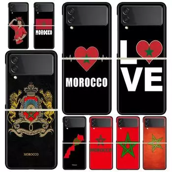 Morocco Flag Soccer Luxury Phone Case For Samsung GalaxyZ Flip 4 5 Fold Black Hard PC Shell For Samsung Z Flip 3 Cover Couqe Galaxy Z Flip 4