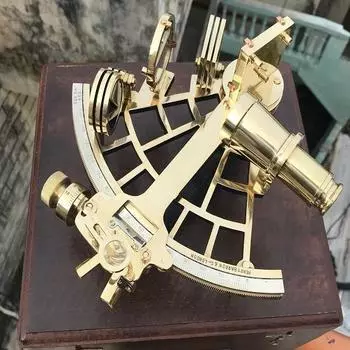 Морской секстант из латуни 22,86 см с деревянным футляром, навигационный секстант | Рабочий секстант, астролябия, функциональный антикварный секстант