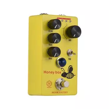 MOSKYAUDIO HONEY BOX DRIVE Гитарный овердрайв Педаль эффектов Громкость/Драйв/Фокус/4-режимная ручка DC 9V жёлтый