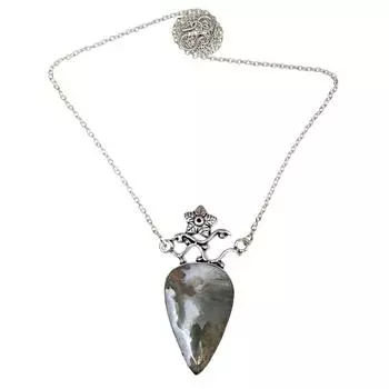 Moss Agate Gemstone Mother s Day Handmade Silver Jewelry Necklace 20 in