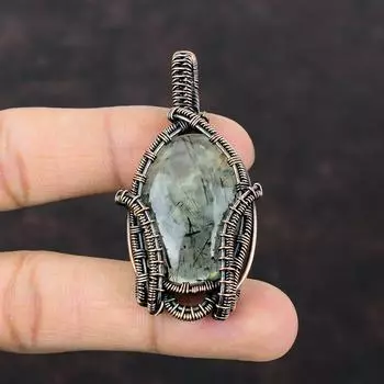 Moss Prehnite Pendant Copper Wire Wrapped Pendant Boho Hippie Jewelry Original Gemstone Pendant Gift For Her Copper Jewelry Handmade Pendant