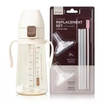 Mother K Basic PPSU One Touch Weight Соломенная чашка 300 мл + набор сменных блоков для прямой соломинки, 1 комплект, кремовый (чашка)