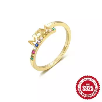 Mother S Day Gift S925 Sterling Silver Colored Zircon Mom Letter Ring Holiday Gift Mom Gift adjustable opening золотой