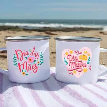 Mothers Day Spanish Print Mug Creative Coffee Cups Handle Enamel Cup Camping Handle Mugs Festive Birthday Gifts for Mom 360ml