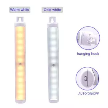 Motion Sensor Night Light LED Battery Operated Wireless Night Lamp With Hook Portable Closet Lights for Cabinet Hallway Stairway белый