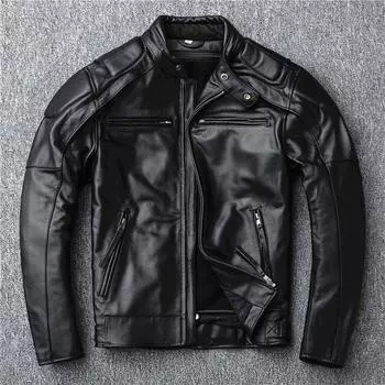 Мотоциклетная куртка Harley из воловьей кожи с вышивкой черепа, мужская короткая кожаная куртка, мотоциклетная куртка S