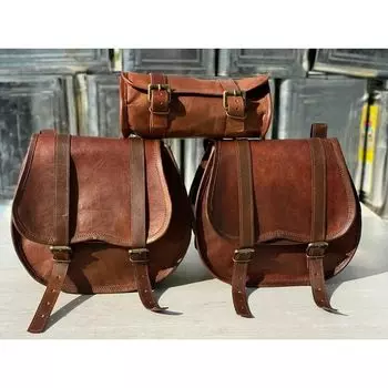 Мотоциклетные боковые кожаные седельные сумки Седло 3 сумки Pannier Мотоциклетные сумки Коричневый коричневый