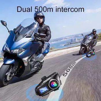 Мотоциклетный шлем-интерком гарнитура FM-радио BT 5.3 Interphone Intercomunicador Moto Music Sharing Фонарик с ЖК-дисплеем