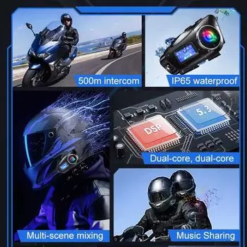 Мотоциклетный шлем Kebidumei Q58 Max с Bluetooth-интеркомом, поддержкой обмена музыкой, расстояние интеркома 500 метров со светодиодной подсветкой