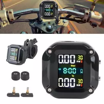 Мотоциклетный TPMS 0-6.6Bar Тестовая система контроля давления в шинах 2 датчика Цветной дисплей Тестер шин Аксессуары для мотоциклов Portable