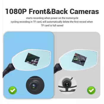 Мотоциклетный видеорегистратор Dash Cam 1080P Водонепроницаемый Двойной Объектив Зеркало Камера Переднего и Заднего Вида 165 Градусов Широкоугольный Видеорегистратор Действия None чёрный