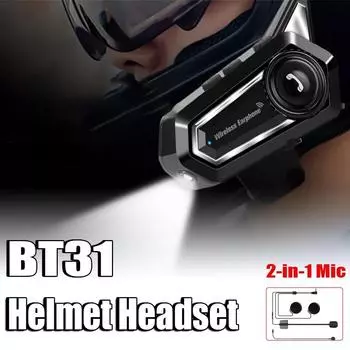 Motorcycle Bluetooth Helmet Headset V5.3 Earphone With flashlight IPX6 Waterproof Support Connecting 2 Phones Same Time Earphone