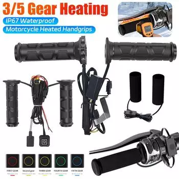 Motorcycle Hand Heated Grips Adjustable Universal 3/5 Gears Heated Motorbike Electric Molded Grips Scooter Moped Bar Hand Warmer