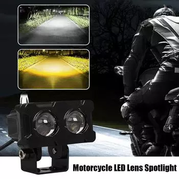 Motorcycle Led Modified Headlights, Two-color Lens, Spotlights, And White Light External Yellow U1a8