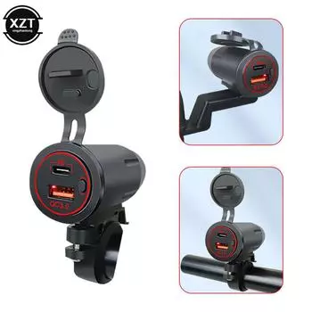 Motorcycle Modified Charger Dual USB QC3.0 LED Voltmeter Display Dual USB Charger Socket Motorc Parts Modification Accessories красный