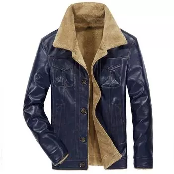 Motorcycle Pu Leather Jacket Winter Men S Jacket Lapel Plus Velvet Cotton Thick Leather Jacket XXXXXL чёрный