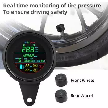 Motorcycle Speed Meter Round Digital Dashboard with Green LED Speedometer MPH Knots Km/h RPM Mileage Motor Odometer Display 12V