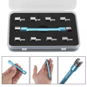 Motorcycle Spoke Wrench Set Handle Repair Tool With 10 Pieces Hardened Tips 5.0~6.8 Adjusting Spoke Tension For Most Motorbikes серебряный