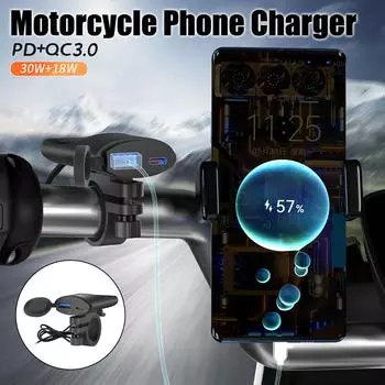 Motorcycle USB Charger 12V-24V Handlebar Mounting Bracket Moto Phone Charger 3.4A 30W QC3.0 Motorcycle Accessories Fast Charger чёрный