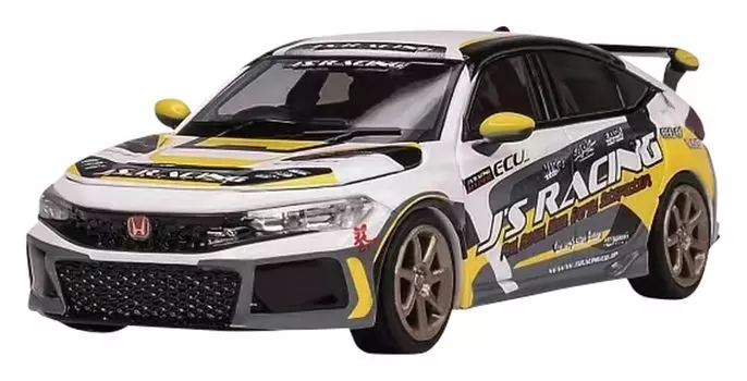 MOTORHELIX Honda Civic Type R Racing Pearl Stripe Готовый продукт 1/64 (ФЛ5) J s Белый/Серый/Желтый (Золотые диски)