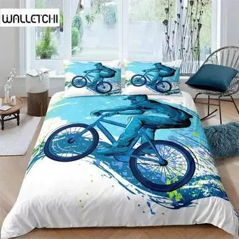 Mountain Bike Bedding Set,Duvet Cover Comforter Bed Set Quilt Cover Pillowcase,King Queen Twin Size Boys Girls Adults 135x200cm 2pcs
