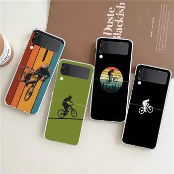 Mountain Bikes Cycling Clear Phone Case For Samsung Galaxy Z Flip 4 Case Thin High Hard PC Shell on For Galaxy Z Flip 3 5G Cover Galaxy Z Flip