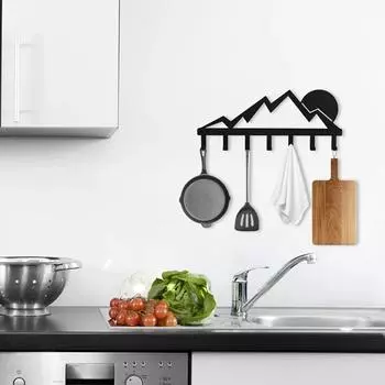 Mountain Metal Key Holder with 7 Hooks - Sunset Scenery Black Iron Wall Mounted Decorative Rack M бронзовый