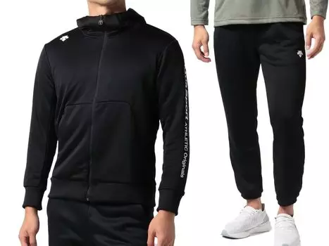 Move Sport Легкий гладкий свитер с капюшоном и комплект из верхней и нижней части, парка на молнии BKxBK [DESCENTE] Куртка/брюки DMMUJF20/DMMUJG20 (Л, Черный)