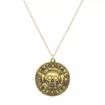 Movie Accessories Pirates Of The Caribbean Necklace Aztec Gold Coin Chain Men S Skull Necklace Pendant