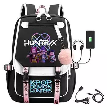 Movie Peripheral Print Backpack, School Bag Student Campus With Plush Ball Backpack With USB Port One Size