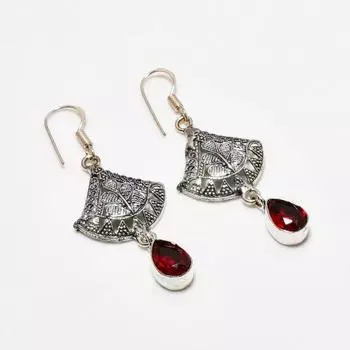 Серьги ручной работы из серебра 925 пробы с драгоценным камнем мозамбикский гранат 2,12 дюйма