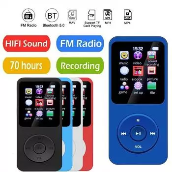 MP3-плеер с экраном 1,8 дюйма, портативный музыкальный плеер, совместимый с Bluetooth, 5,4-дюймовый музыкальный стереодинамик, поддержка FM-радио, запись электронных книг