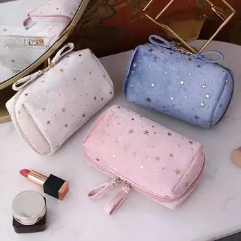 Мягкая бархатная косметичка для девочек, портативная косметичка для хранения помады, женский косметический чехол, дорожный органайзер для туалетных принадлежностей, косметичка