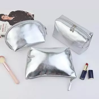 Мягкая кожа, серебряная женская модная косметичка, серебряная большая вместительная косметичка для девочек, водонепроницаемая косметичка для путешествий