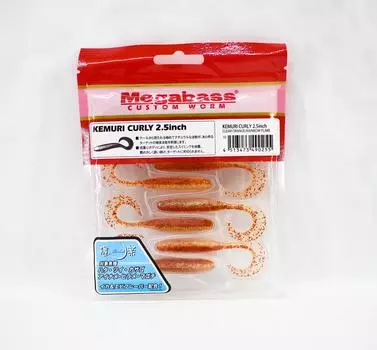 Мягкая приманка Megabass Kemuri Curly 2,5 дюйма, прозрачная оранжевая/ранбоу чешуйка (0255)