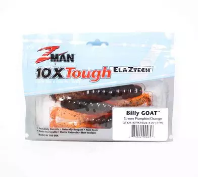 Мягкая приманка Zman Billy Goat 4,25 дюйма, 3 шт. в упаковке, зеленая тыква, оранжевый (4653)