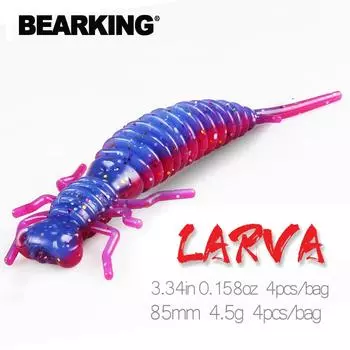 Мягкие приманки Bearking Larva, 85 мм, 4,5 г, 4 шт./пакет, искусственный силиконовый окунь, щука, гольян, приманка для плавания, отсадка, пластиковые приманки, червь