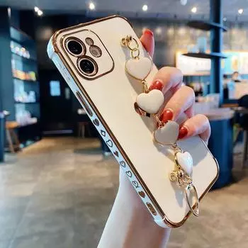 Мягкий браслет с сердечком, чехол для телефона iPhone 11 12 13 14 Pro Max XS X XR 7 8 Plus Mini SE, гальванический бампер, задняя крышка For iPhone SE 2020