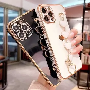 Мягкий чехол для телефона с браслетом Love Heart для Iphone 11 12 13 14 Pro Max Xs X Xr 7 8 Plus Mini Se 2020, гальванический бампер, задняя крышка For iPhone SE 2020 зелёный